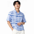Men’s Sky Blue Stretch Check Half-Button Shirt