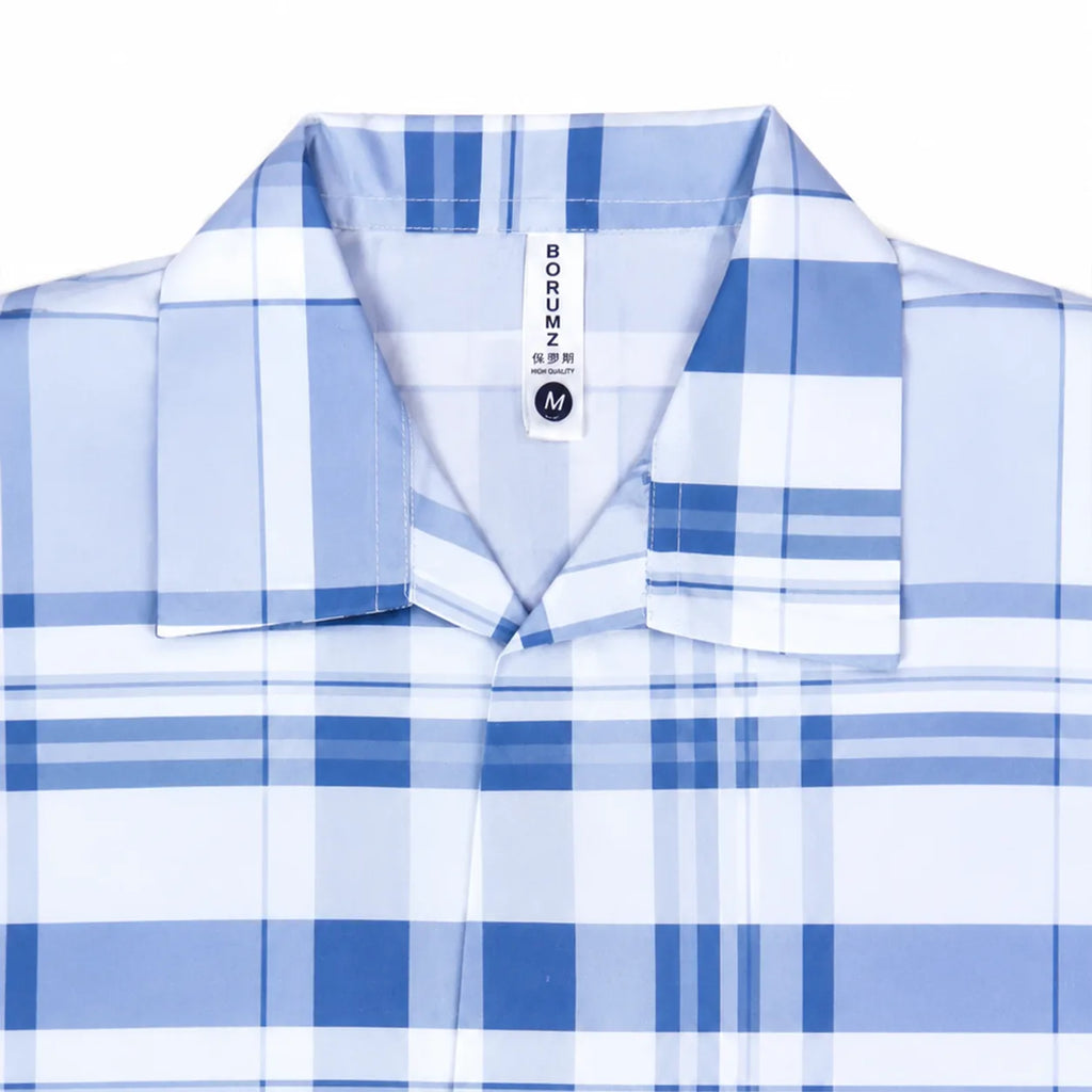 Men’s Sky Blue Stretch Check Half-Button Shirt