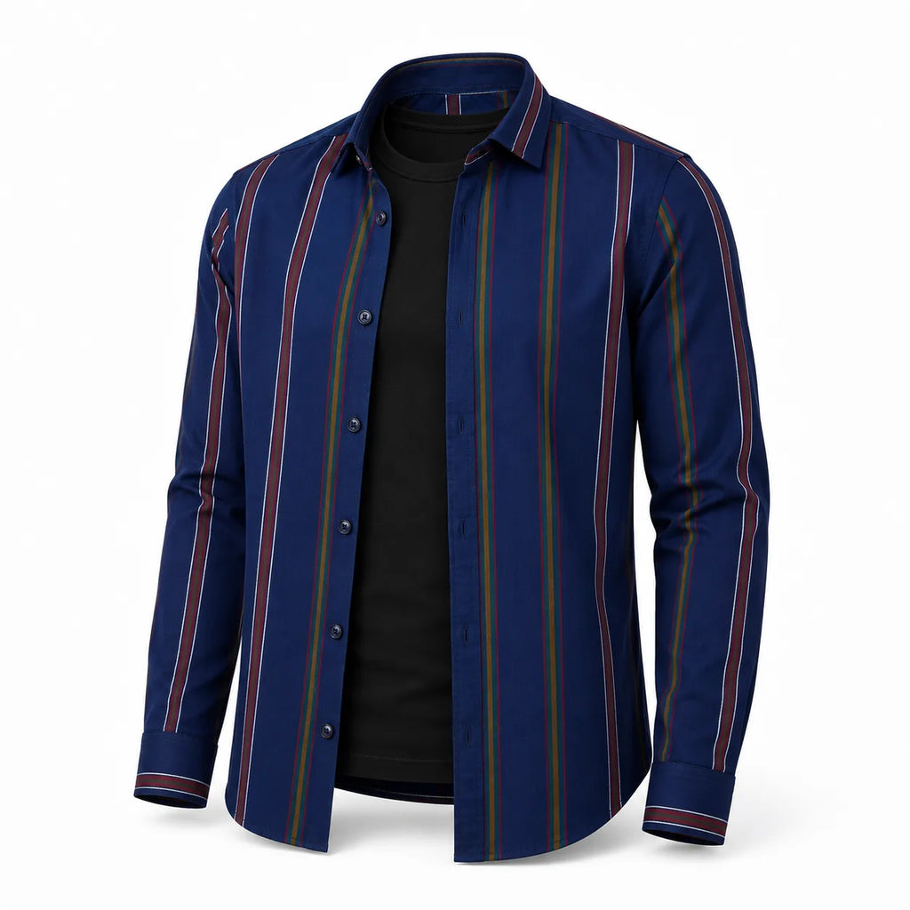 Men’s Navy Multicolour Striped Slim-Fit Shirt