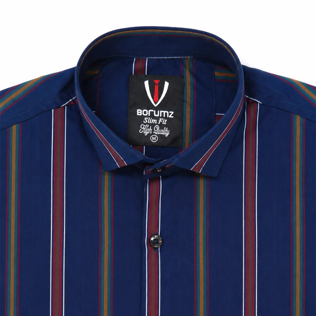 Men’s Navy Multicolour Striped Slim-Fit Shirt