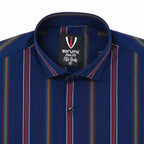 Men’s Navy Multicolour Striped Slim-Fit Shirt