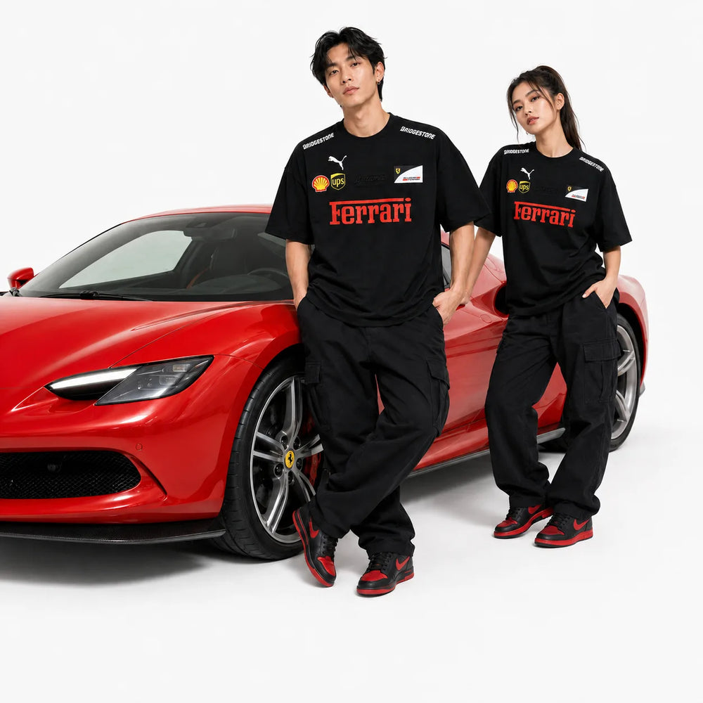 Black Motorsport Graphic Drop-Shoulder T-Shirt