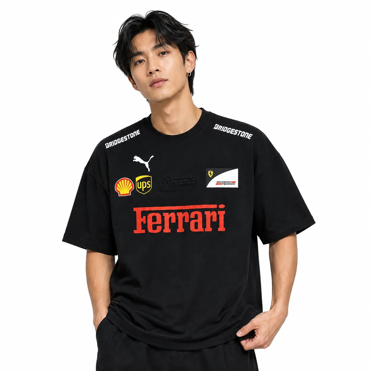 Black Motorsport Graphic Drop-Shoulder T-Shirt