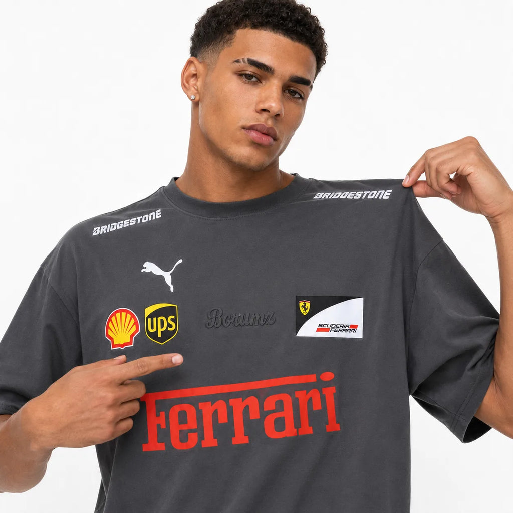 Grey Motorsport Graphic Drop-Shoulder T-Shirt