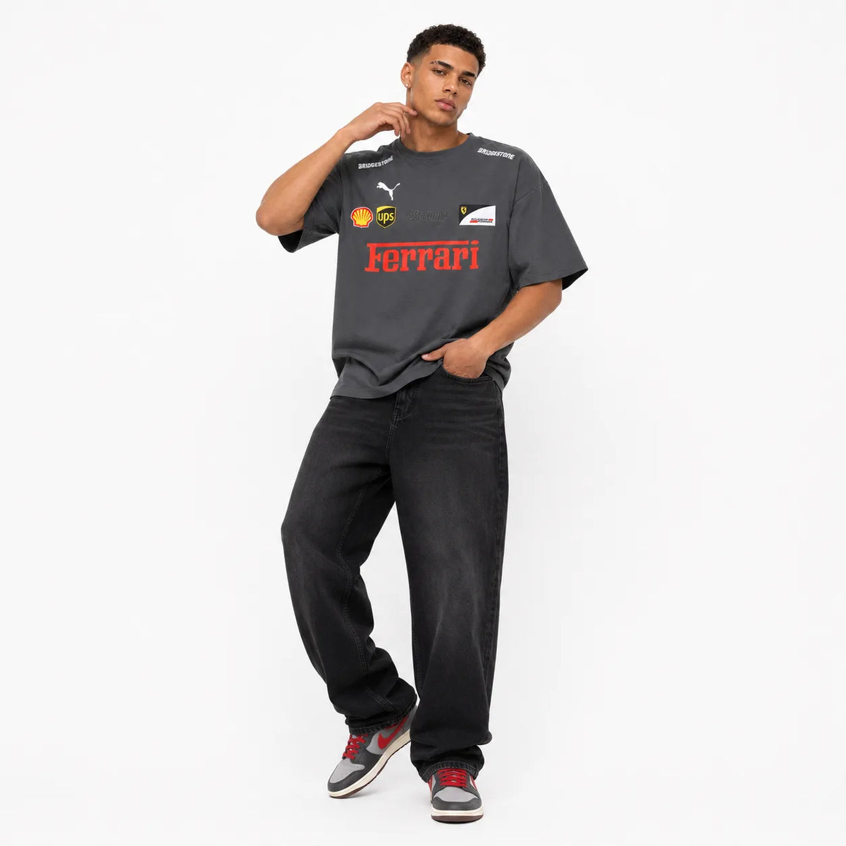 Grey Motorsport Graphic Drop-Shoulder T-Shirt