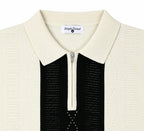 Monaco Ribbed Knit Zip Polo Tee – Cream & Black