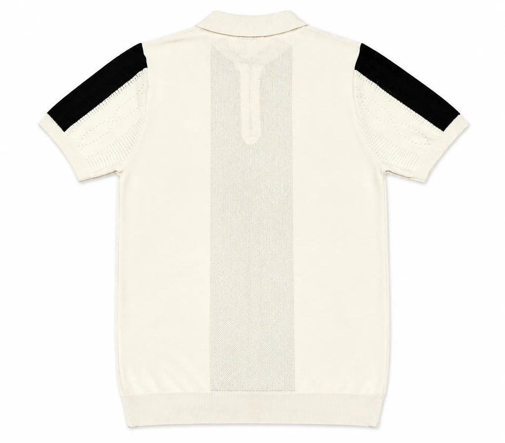 Monaco Ribbed Knit Zip Polo Tee – Cream & Black