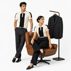 Monaco Ribbed Knit Zip Polo Tee – Cream & Black