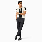 Monaco Ribbed Knit Zip Polo Tee – Cream & Black