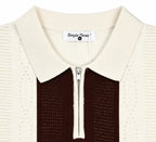Monaco Ribbed Knit Zip Polo Tee – Cream & Maroon