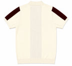 Monaco Ribbed Knit Zip Polo Tee – Cream & Maroon