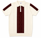 Monaco Ribbed Knit Zip Polo Tee – Cream & Maroon