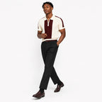 Monaco Ribbed Knit Zip Polo Tee – Cream & Maroon