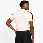 Monaco Ribbed Knit Zip Polo Tee – Cream & Maroon