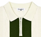 Monaco Ribbed Knit Zip Polo Tee – Cream & Green