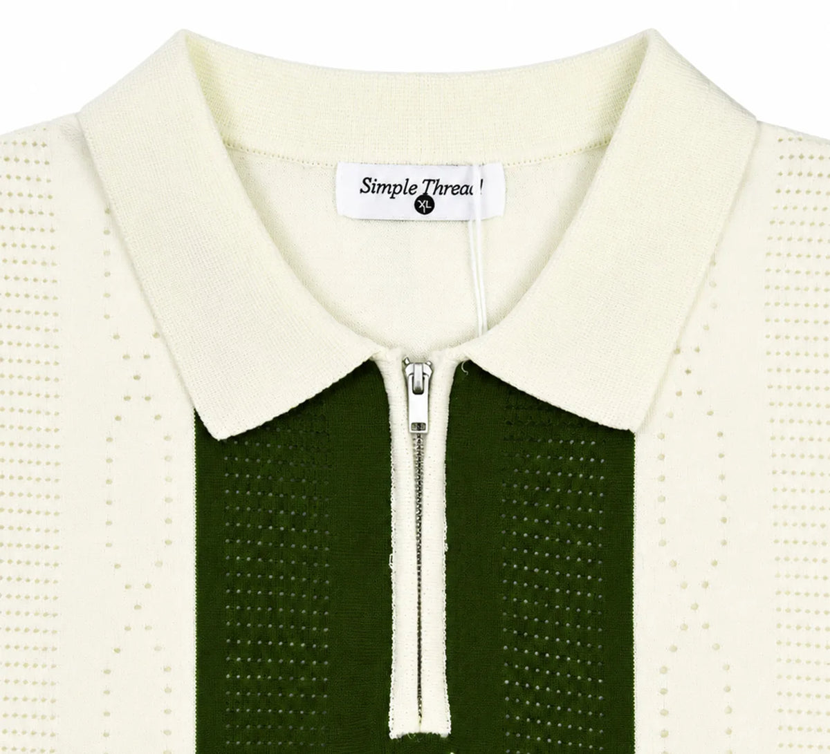 Monaco Ribbed Knit Zip Polo Tee – Cream & Green