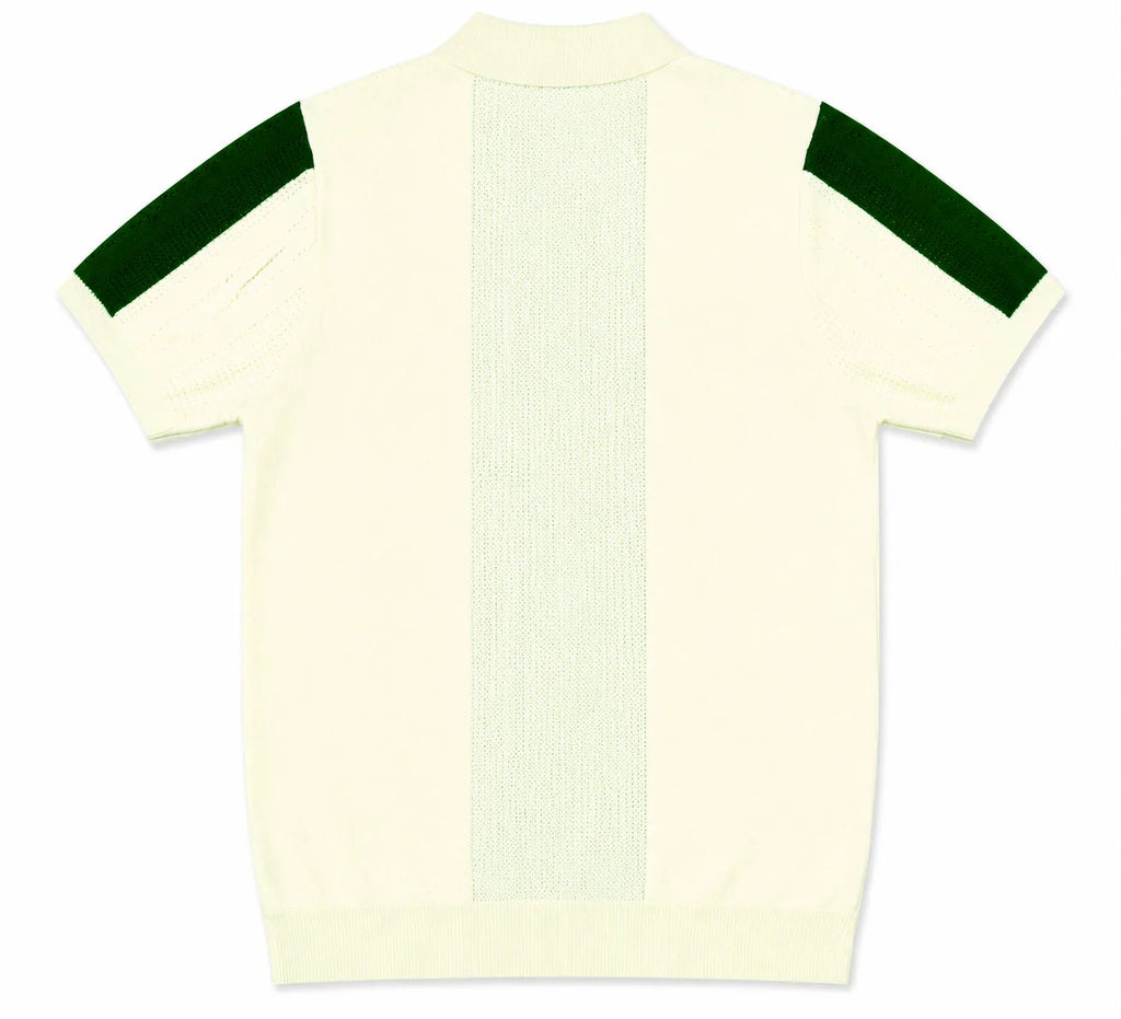Monaco Ribbed Knit Zip Polo Tee – Cream & Green
