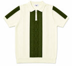 Monaco Ribbed Knit Zip Polo Tee – Cream & Green