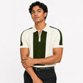 Monaco Ribbed Knit Zip Polo Tee – Cream & Green