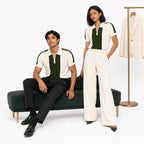 Monaco Ribbed Knit Zip Polo Tee – Cream & Green