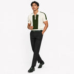 Monaco Ribbed Knit Zip Polo Tee – Cream & Green