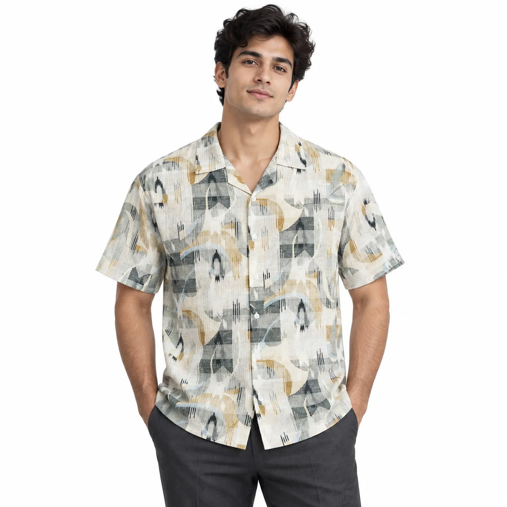 Coastal Canvas Abstract Cuban Shirt Brown | Boxy fit