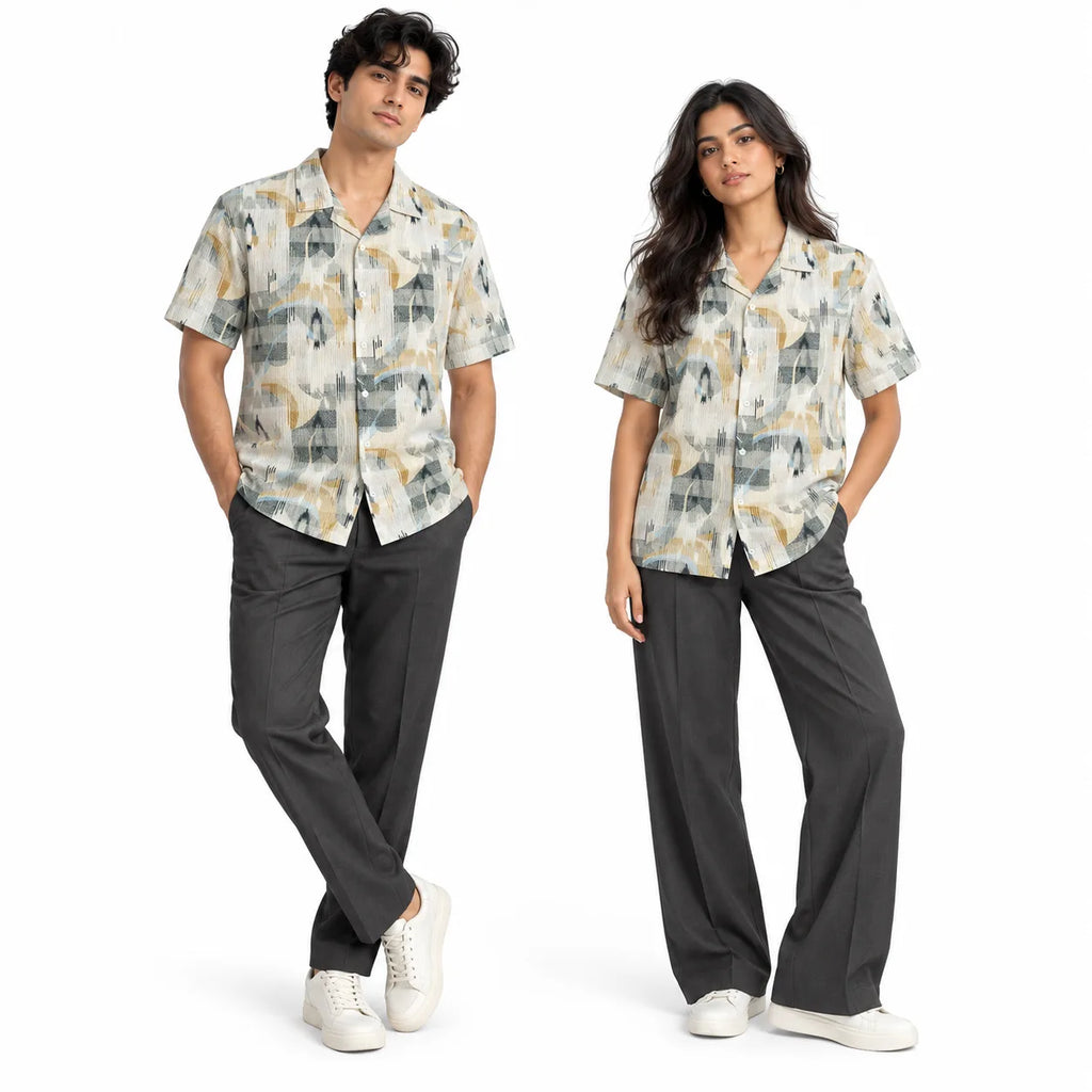 Coastal Canvas Abstract Cuban Shirt Brown | Boxy fit