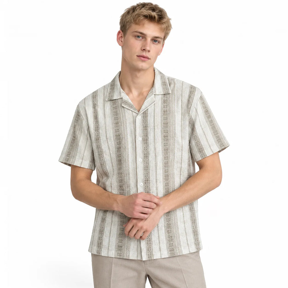 Sandstone Beige Heritage Cuban Shirt | Boxy Fit