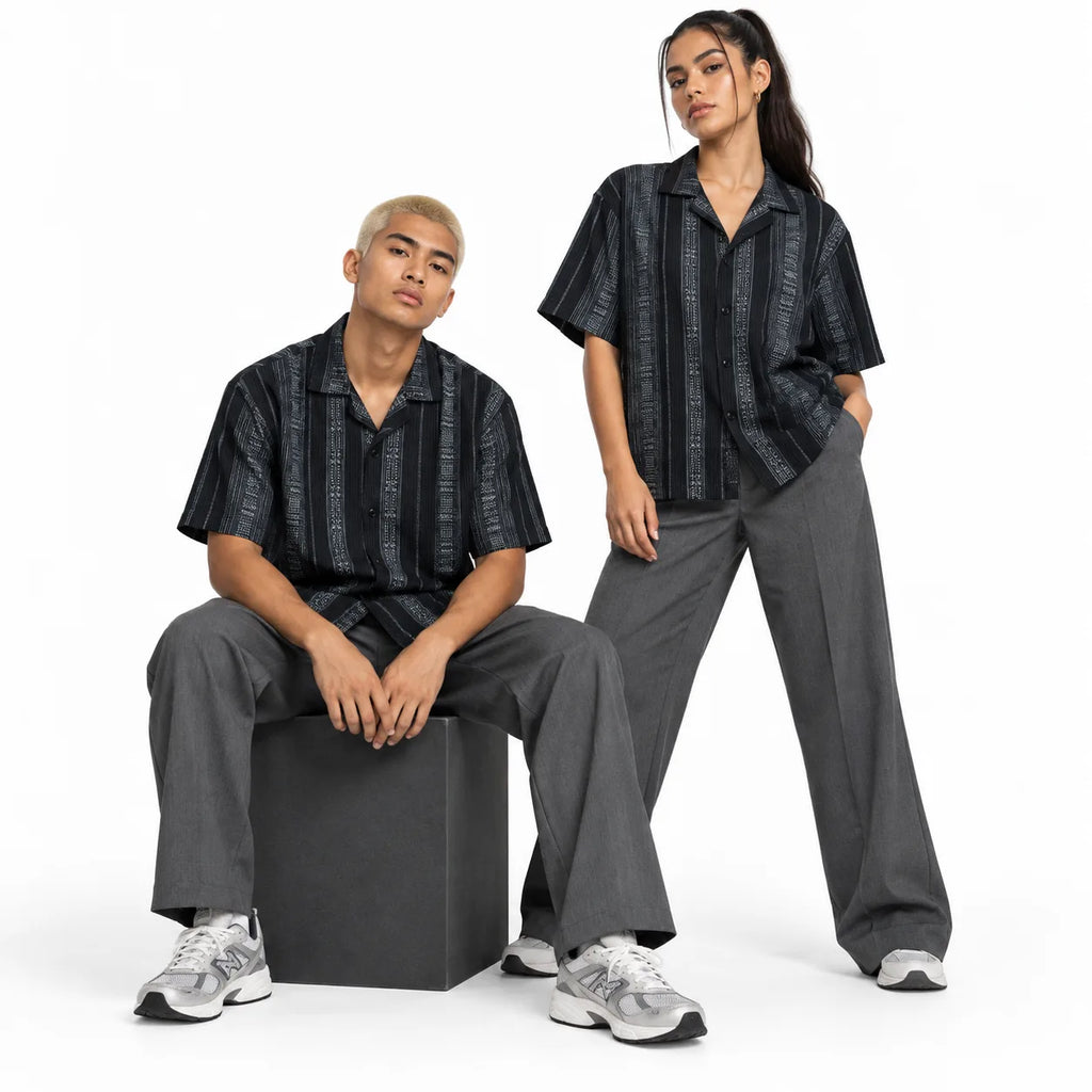 Sandstone Black Heritage Cuban Shirt | Boxy Fit