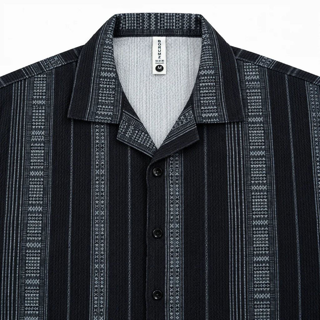 Sandstone Black Heritage Cuban Shirt | Boxy Fit