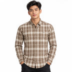 Urban Taupe Windowpane Brown Check Shirt | Slim Fit