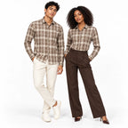 Urban Taupe Windowpane Brown Check Shirt | Slim Fit