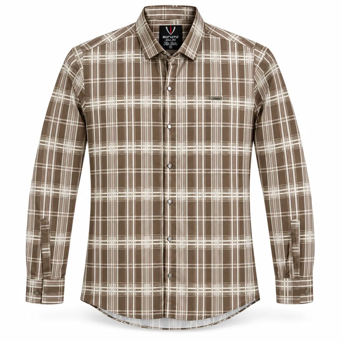 Urban Taupe Windowpane Brown Check Shirt | Slim Fit