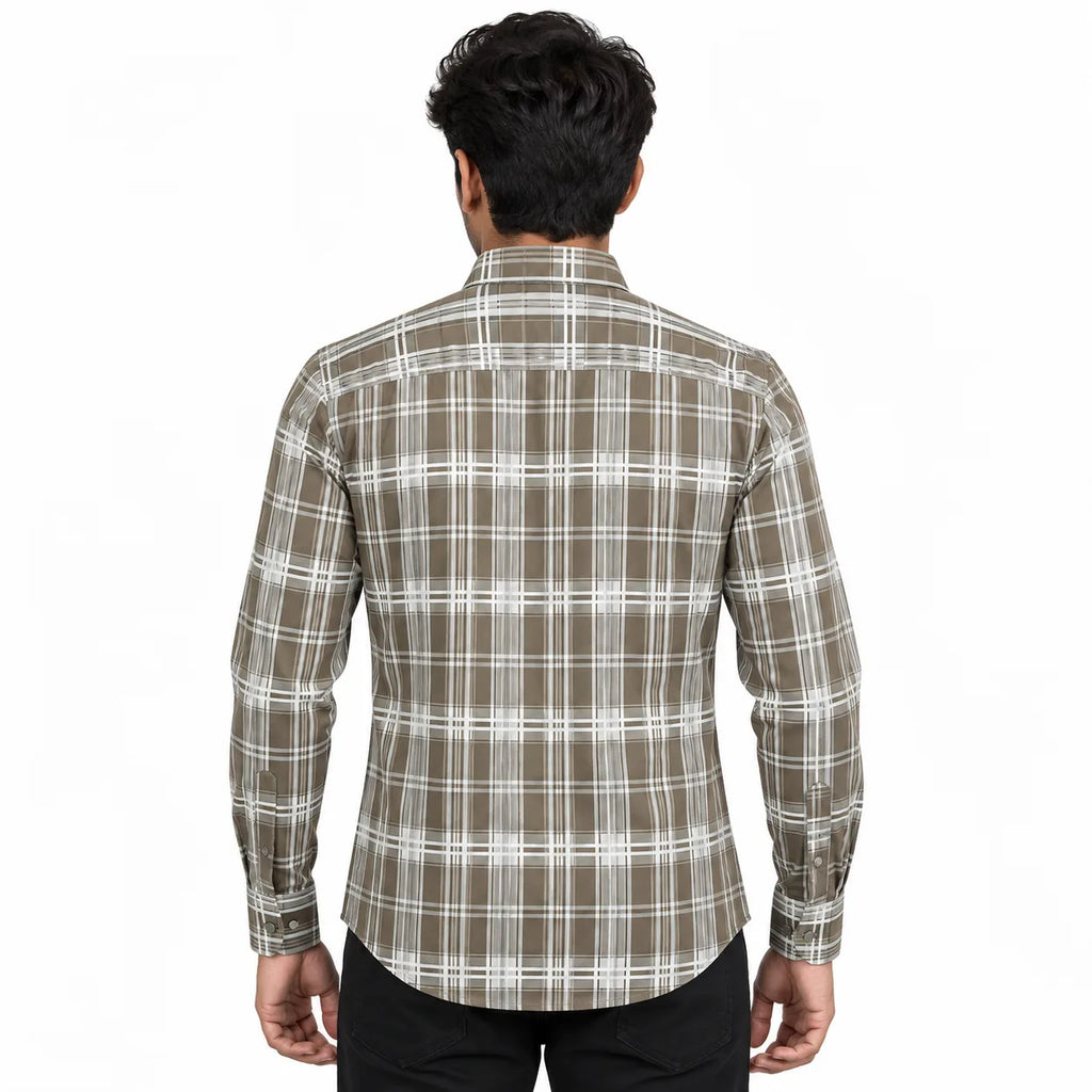 Urban Taupe Windowpane Green Check Shirt | Slim Fit