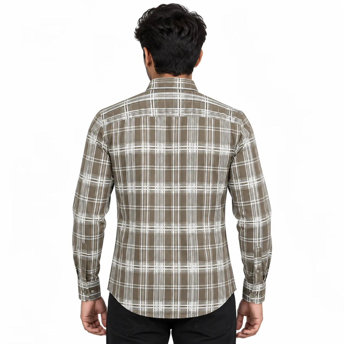 Urban Taupe Windowpane Green Check Shirt | Slim Fit