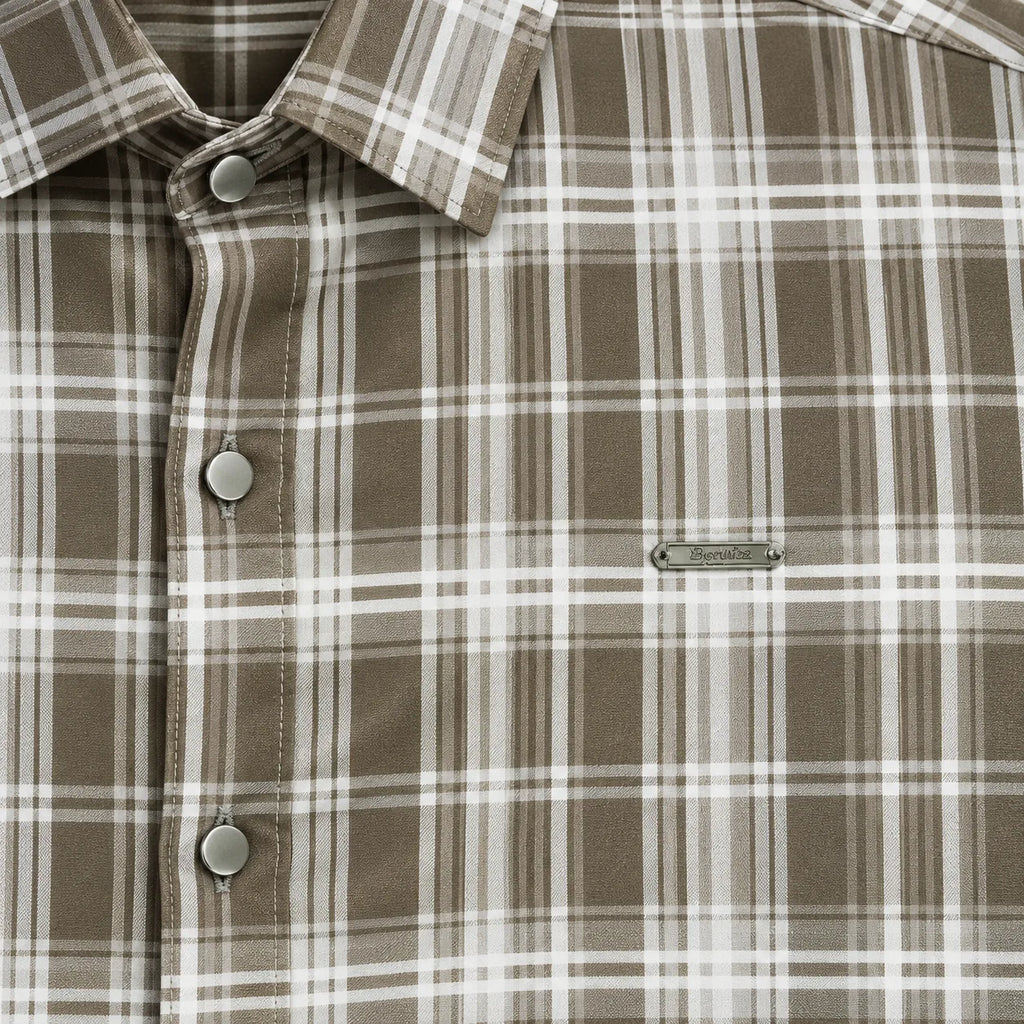 Urban Taupe Windowpane Green Check Shirt | Slim Fit