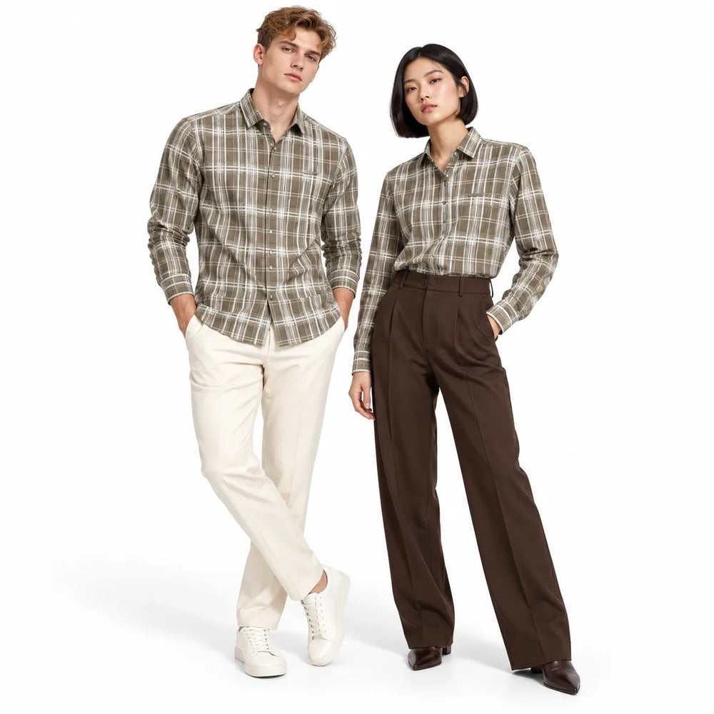 Urban Taupe Windowpane Green Check Shirt | Slim Fit