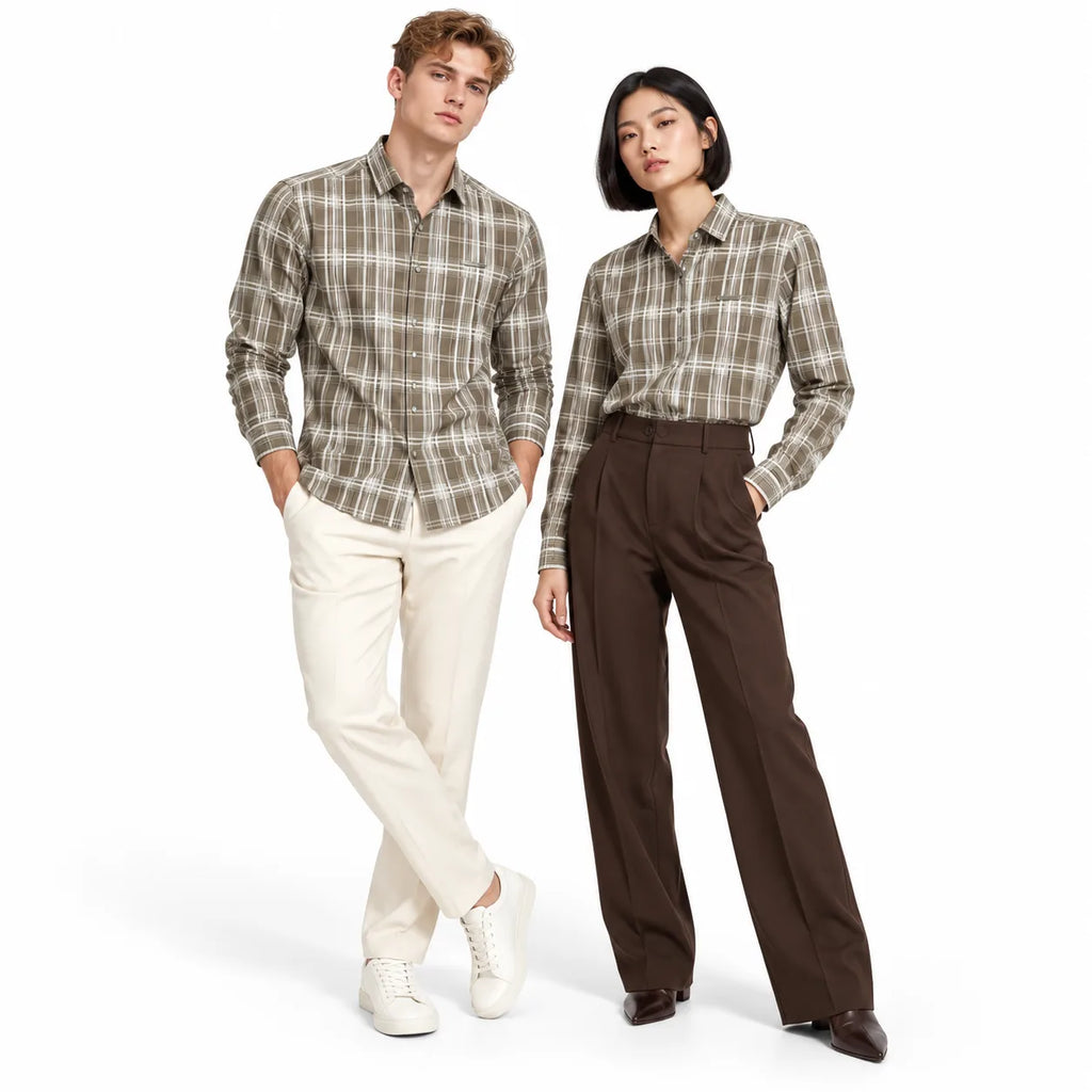Urban Taupe Windowpane Green Check Shirt | Slim Fit