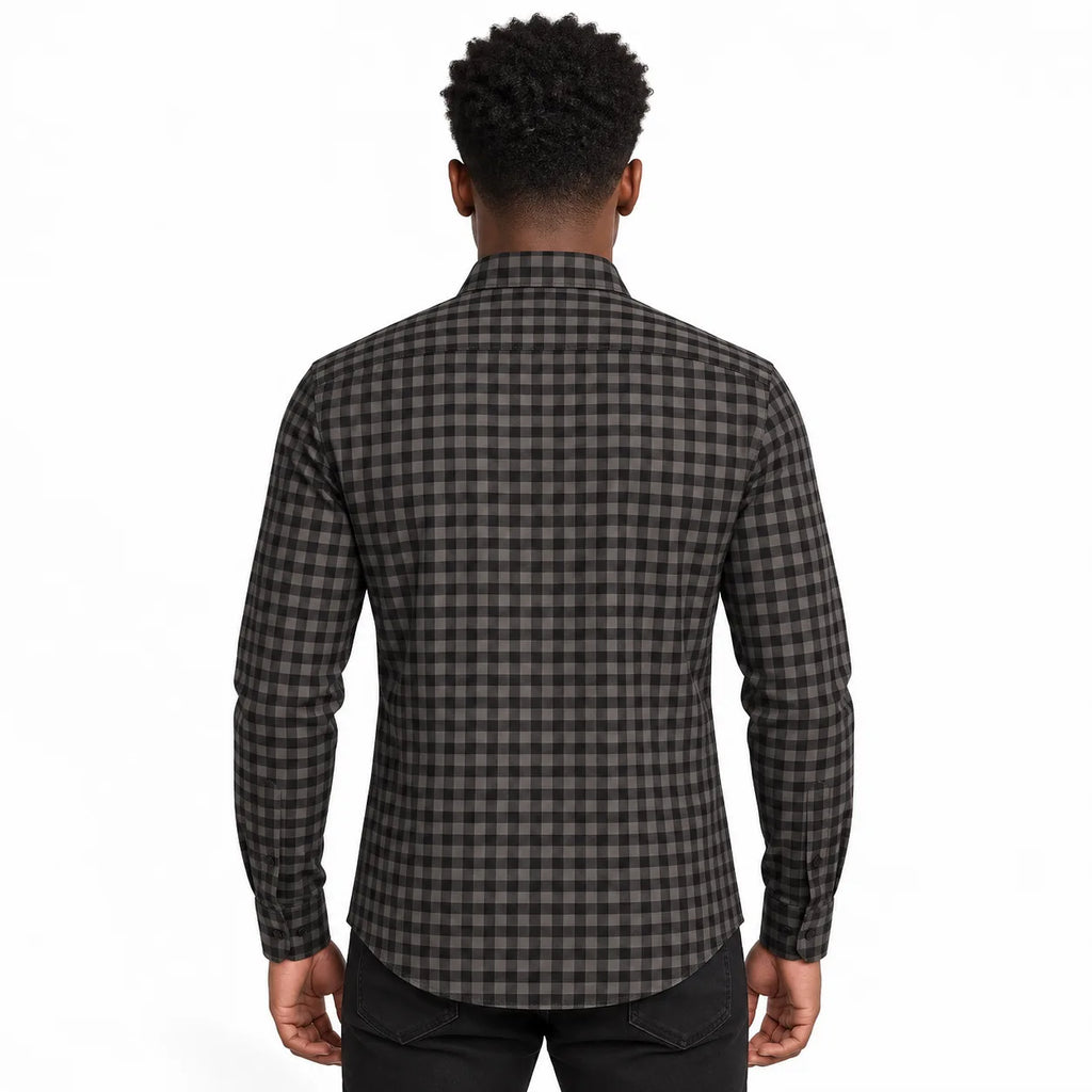 Midnight Charcoal Gingham Checkered Shirt | Slim Fit