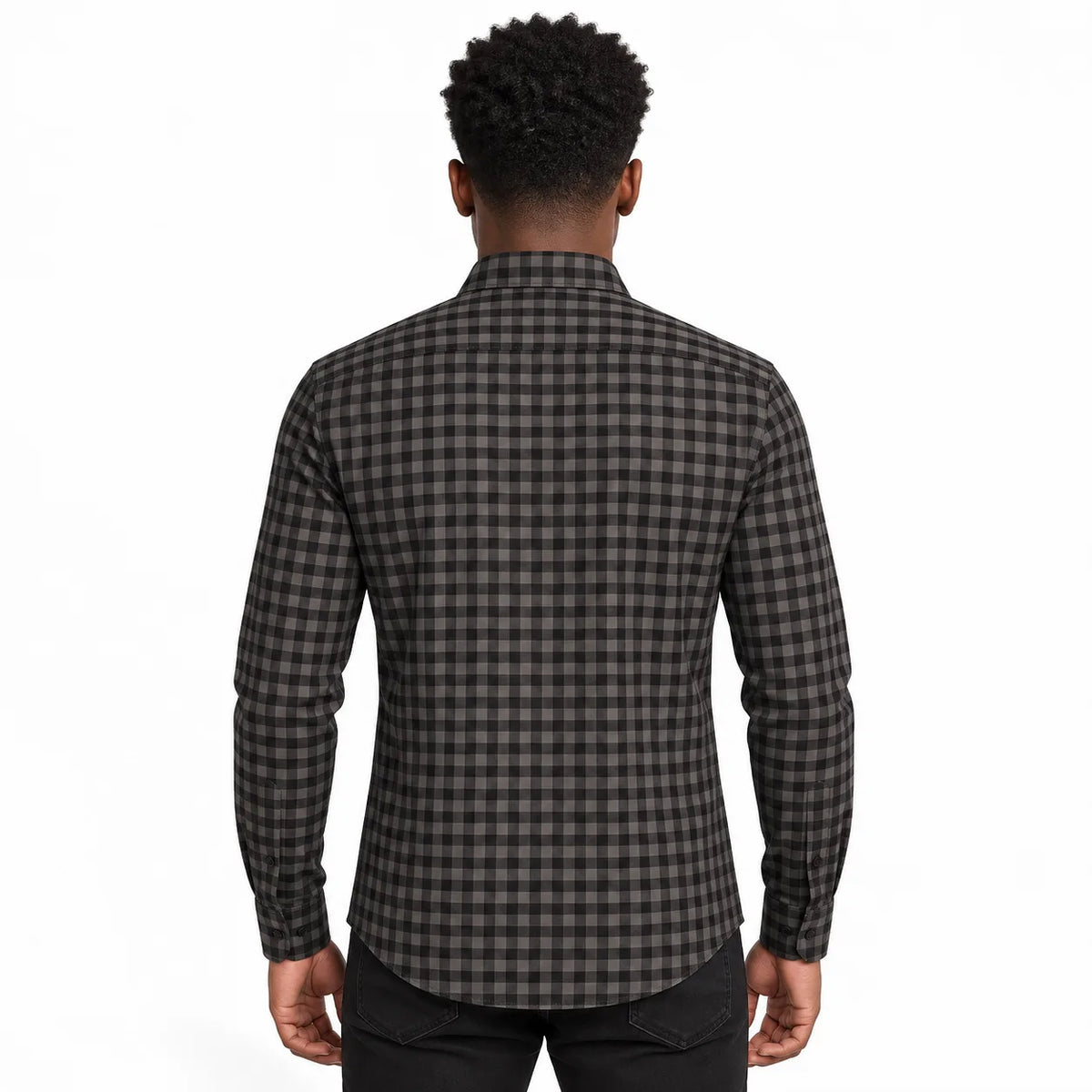 Midnight Charcoal Gingham Checkered Shirt | Slim Fit