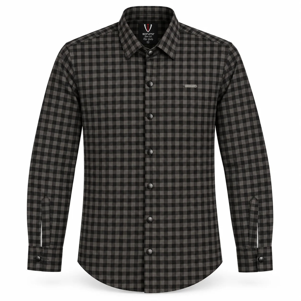 Midnight Charcoal Gingham Checkered Shirt | Slim Fit