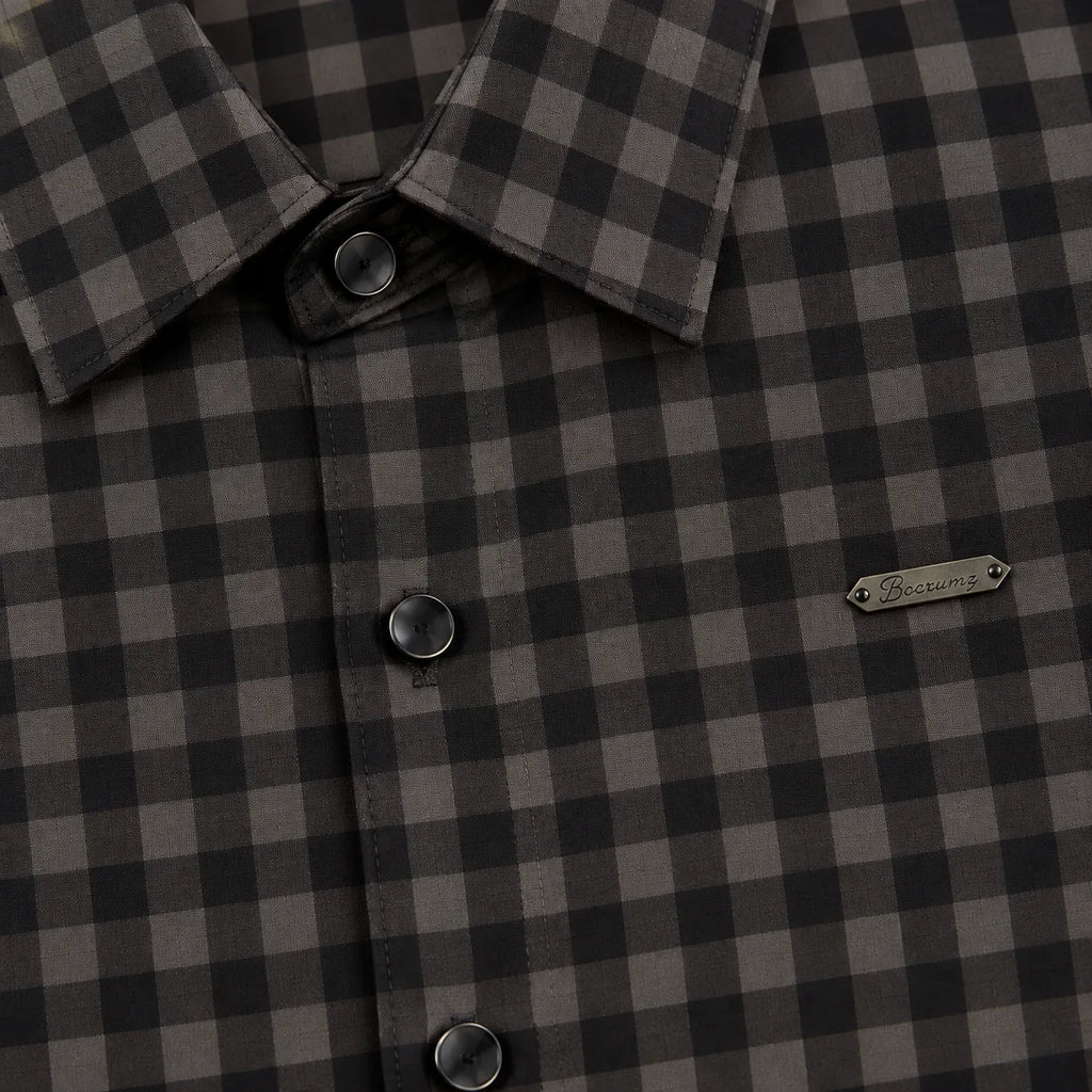 Midnight Charcoal Gingham Checkered Shirt | Slim Fit