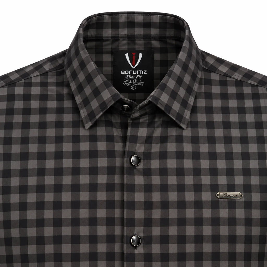 Midnight Charcoal Gingham Checkered Shirt | Slim Fit