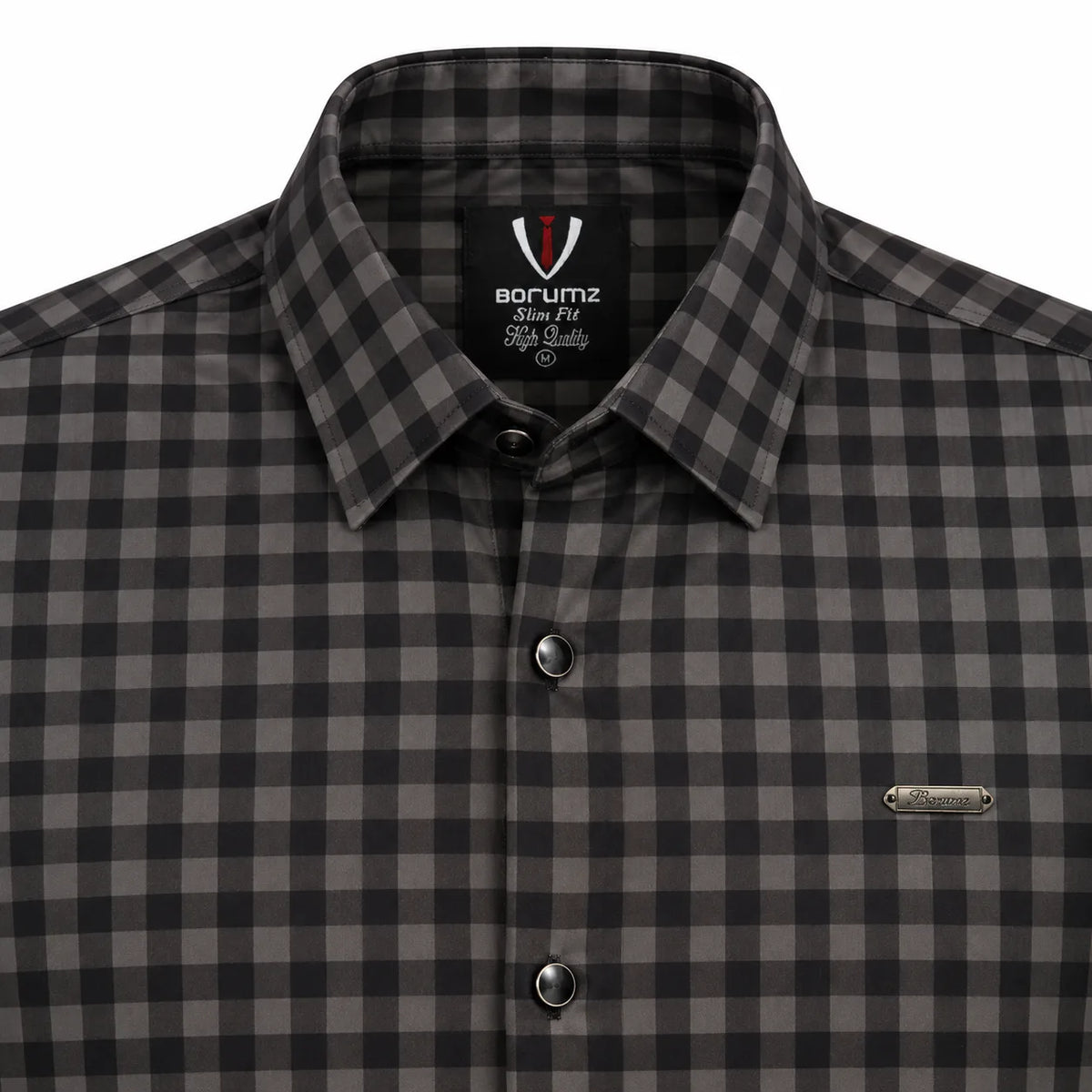 Midnight Charcoal Gingham Checkered Shirt | Slim Fit