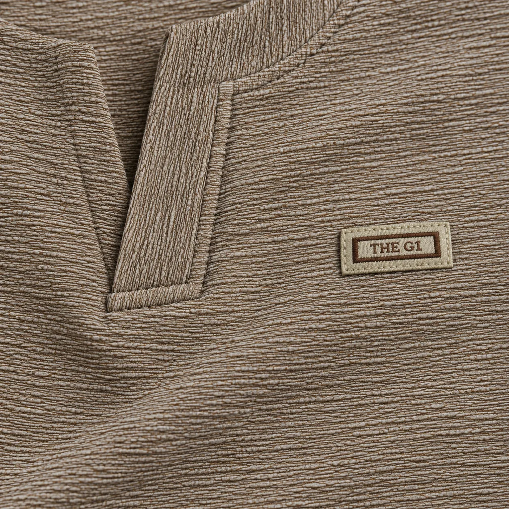 Mocha Brown Textured Split-Neck Full Sleeve tee | Relaxed Fit