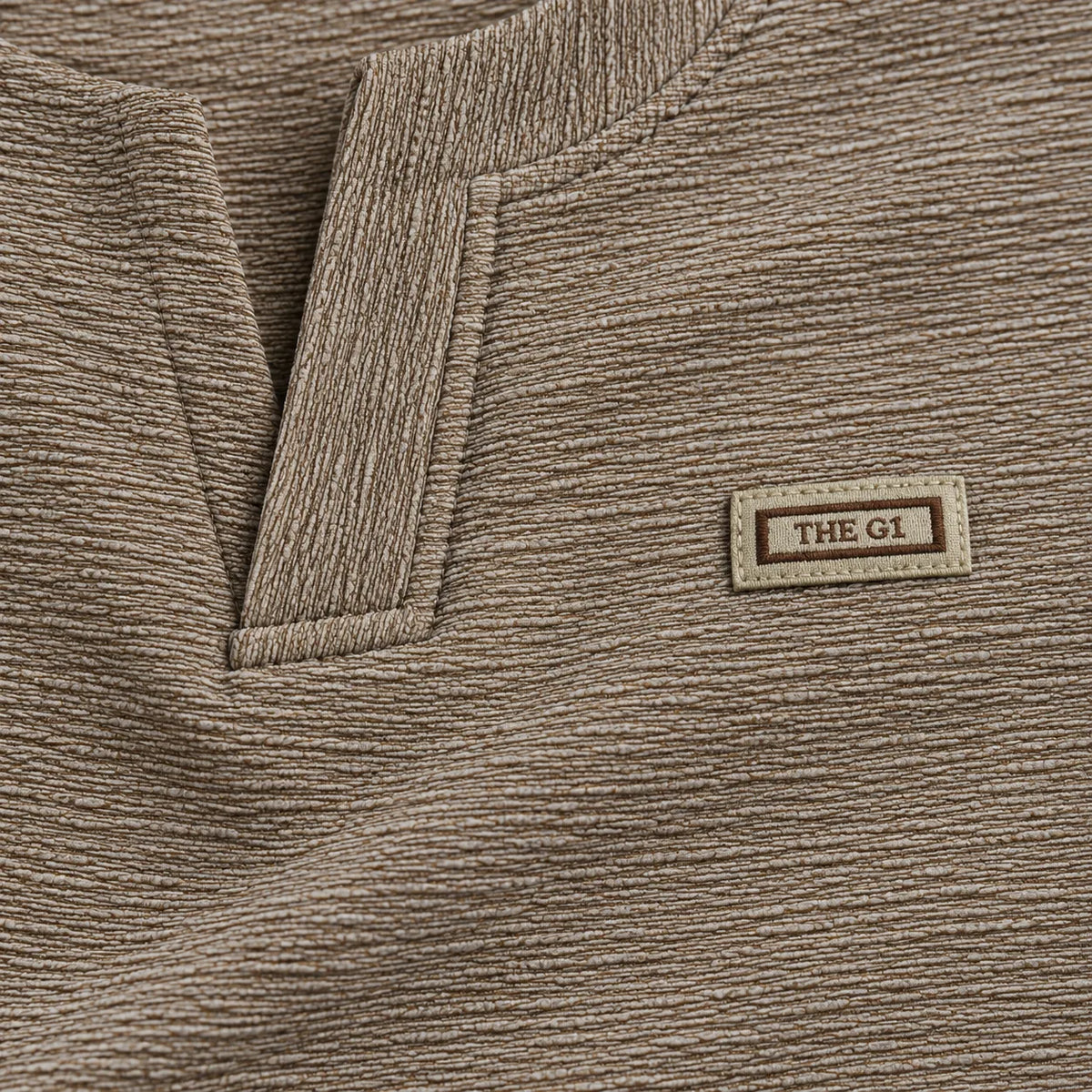 Mocha Brown Textured Split-Neck Full Sleeve tee | Relaxed Fit