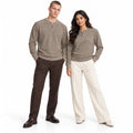 Mocha Brown Textured Split-Neck Full Sleeve tee | Relaxed Fit