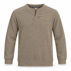 Mocha Brown Textured Split-Neck Full Sleeve tee | Relaxed Fit