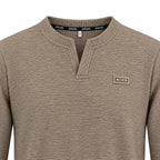Mocha Brown Textured Split-Neck Full Sleeve tee | Relaxed Fit