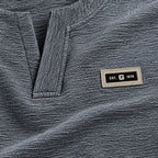 Ash Grey Textured Split-Neck Full Sleeve tee | Relaxed Fit